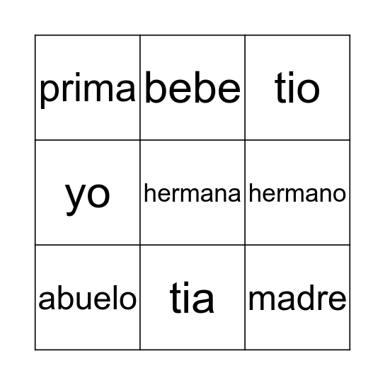 Spanish Bingo Card