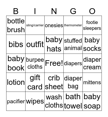 Baby Shower Bingo Card