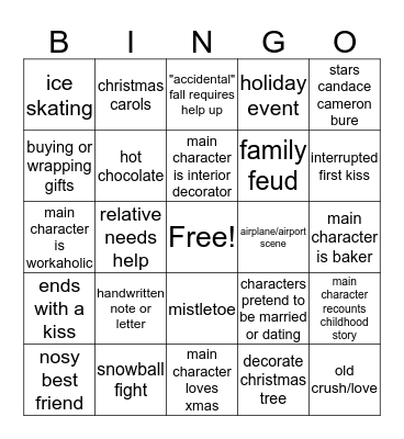 Hallmark Christmas Movie Bingo Card