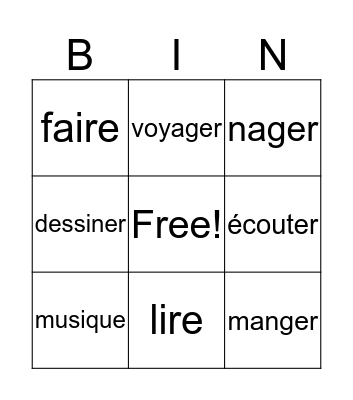 Vocabulary Bingo Card