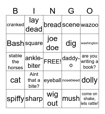1950s Lingo Bingo Card