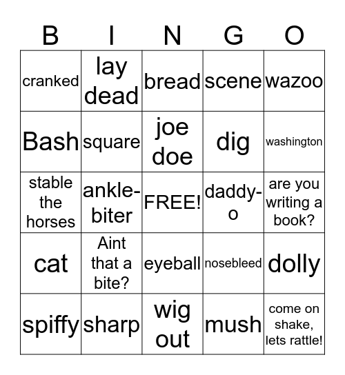 1950s Lingo Bingo Card