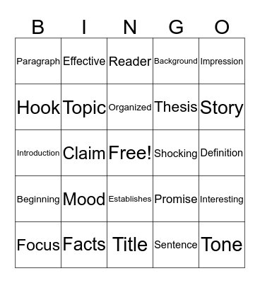 INTRODUCTION BINGO Card