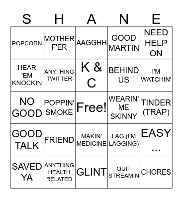 SHANE BINGO Card