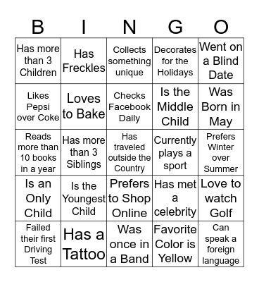 Icebreaker Bingo Card