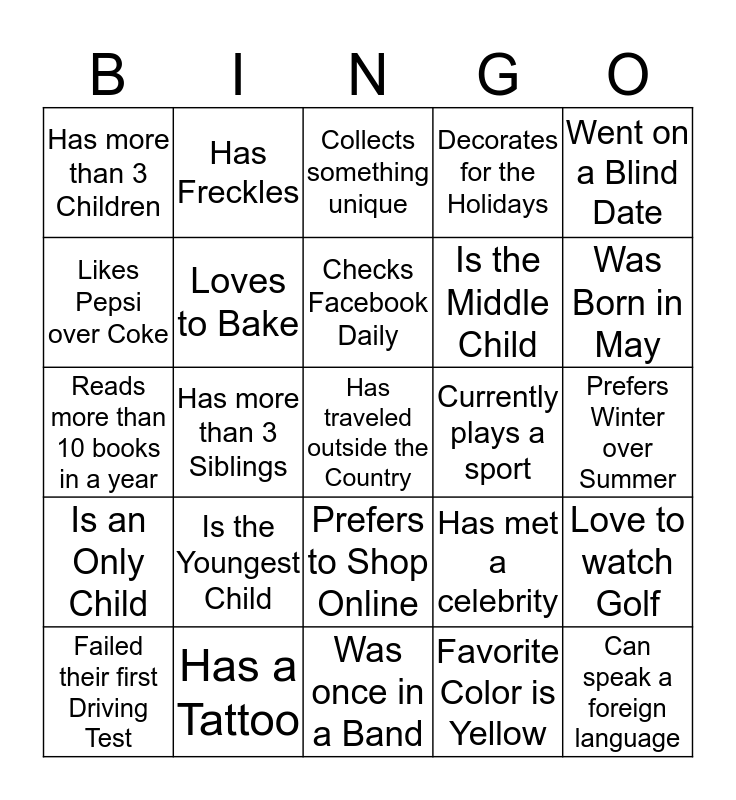 Icebreaker Bingo Card