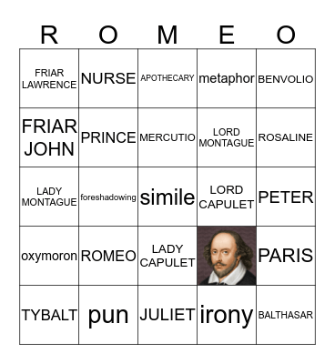 Romeo & Juliet BINGO! Bingo Card