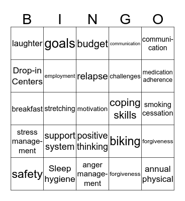 Health & Wellness Bingo Card