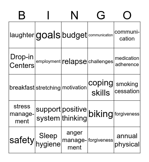 Health & Wellness Bingo Card