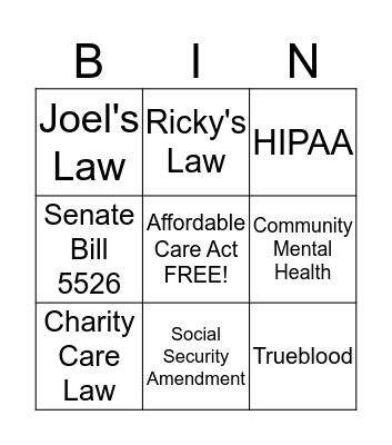 Policy Bingo Card