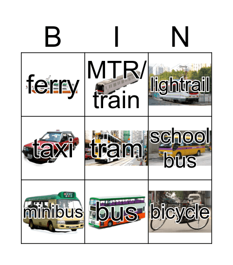 Transportations Bingo Card