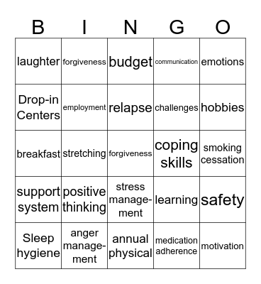 Health & Wellness Bingo Card