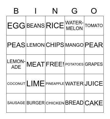 FOOD AND DRINK Bingo Card