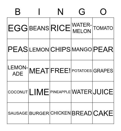 FOOD AND DRINK Bingo Card