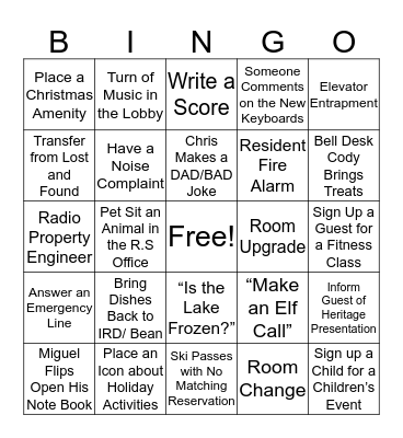 Royal Service Holiday Bingo Card
