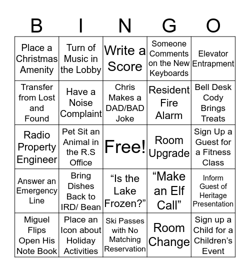 Royal Service Holiday Bingo Card