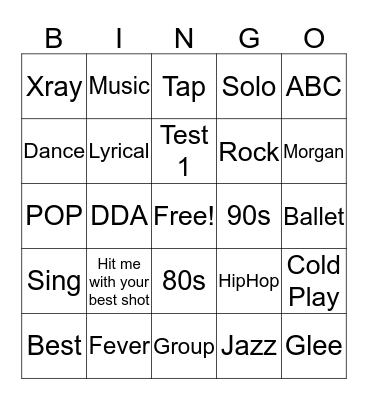 Music Bingo Card