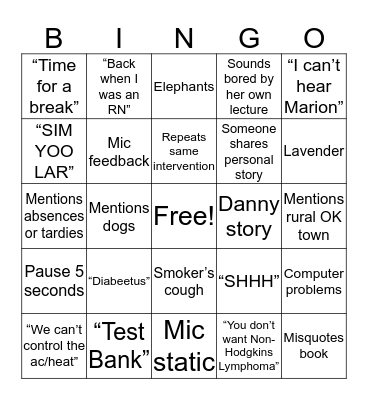 Third Semester Shenanigans Bingo Card
