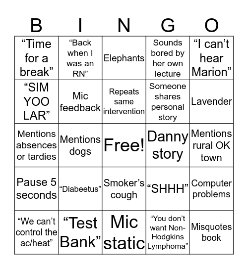 Third Semester Shenanigans Bingo Card