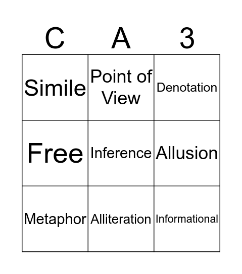 CA Review Bingo Card