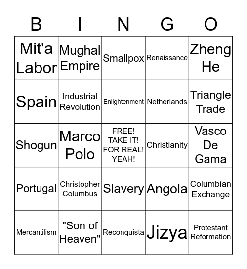 1450-1750 Bingo Card