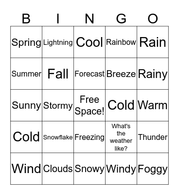 Weather & Seaons Bingo Card