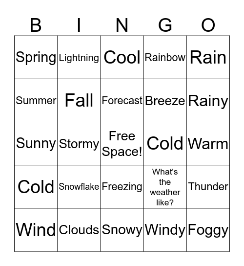 Weather & Seaons Bingo Card