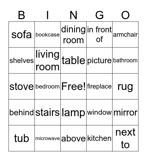 Inside Our House Bingo Card