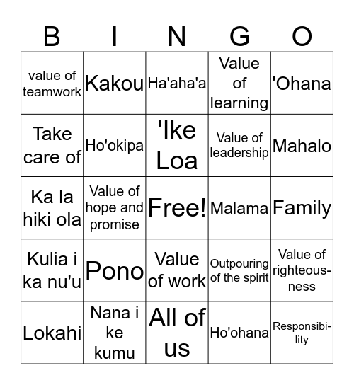 WCC Bingo Card