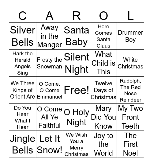 Christmas song Bingo Card