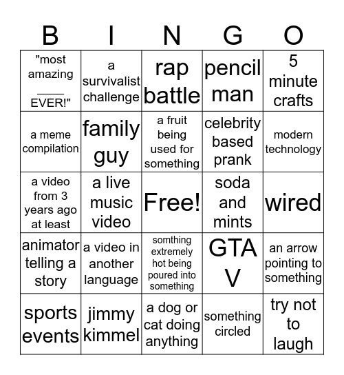 not logged into youtube starter pack Bingo Card