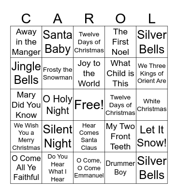 Christmas song Bingo Card
