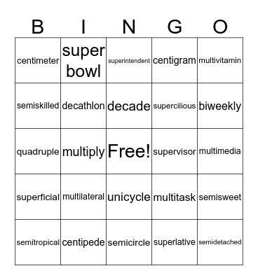 Prefix review  Bingo Card