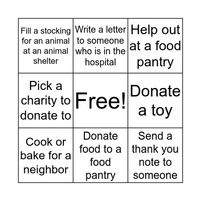 The Gift of Giving Bingo Card