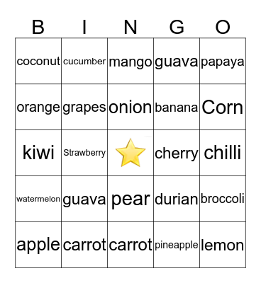 Fruits and Veggies Bingo Card