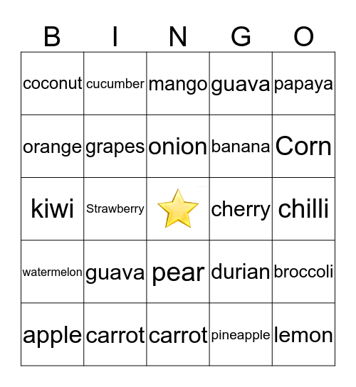 Fruits and Veggies Bingo Card