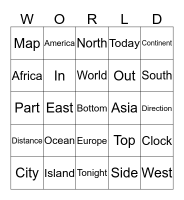 World Vocab Bingo Card