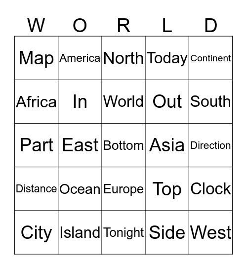 World Vocab Bingo Card