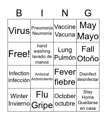 Flu and Pneumonia Bingo Card