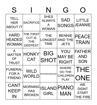 459 ELTON VS BILLY VS CAT Bingo Card