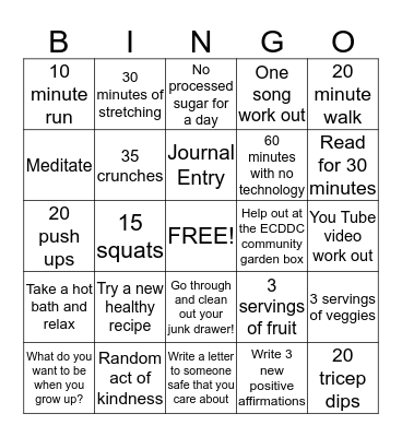 Healthy Lifestyle Bingo Week 5! Bingo Card