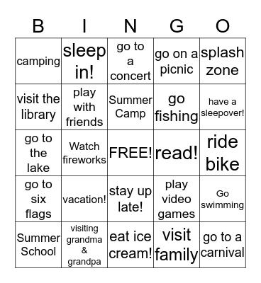 Summer Bingo Card