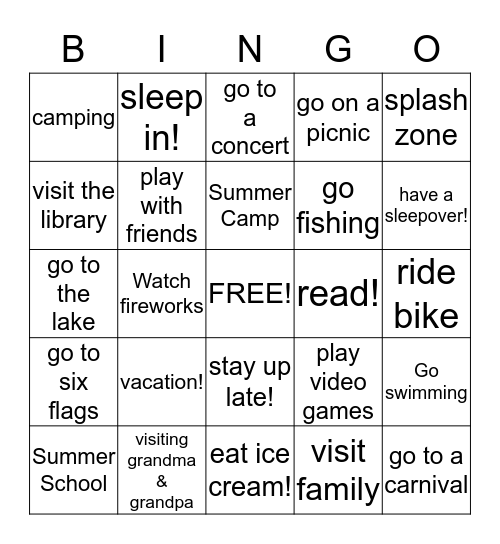 Summer Bingo Card