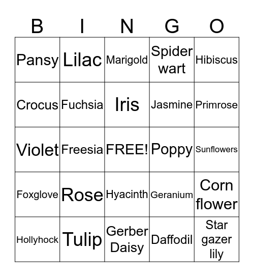 FLOWER  POWER Bingo Card