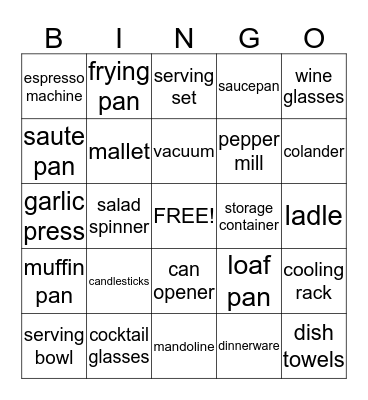 bridal shower Bingo Card