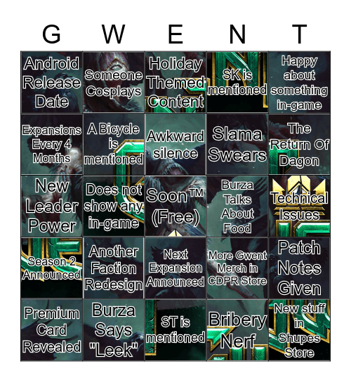 Gwent Roadmap Bingo Card