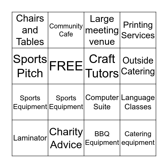 Sharing Your Community Space Bingo Card