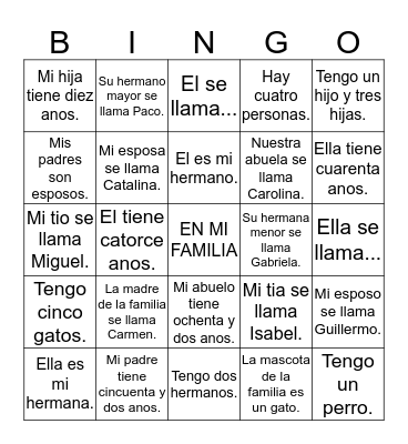 En mi Familia Bingo Card