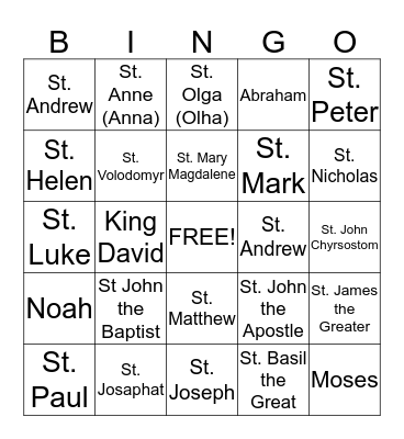 Saints Bingo Card