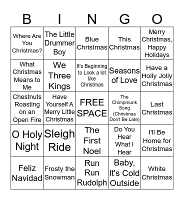 Holiday SINGO!! Bingo Card